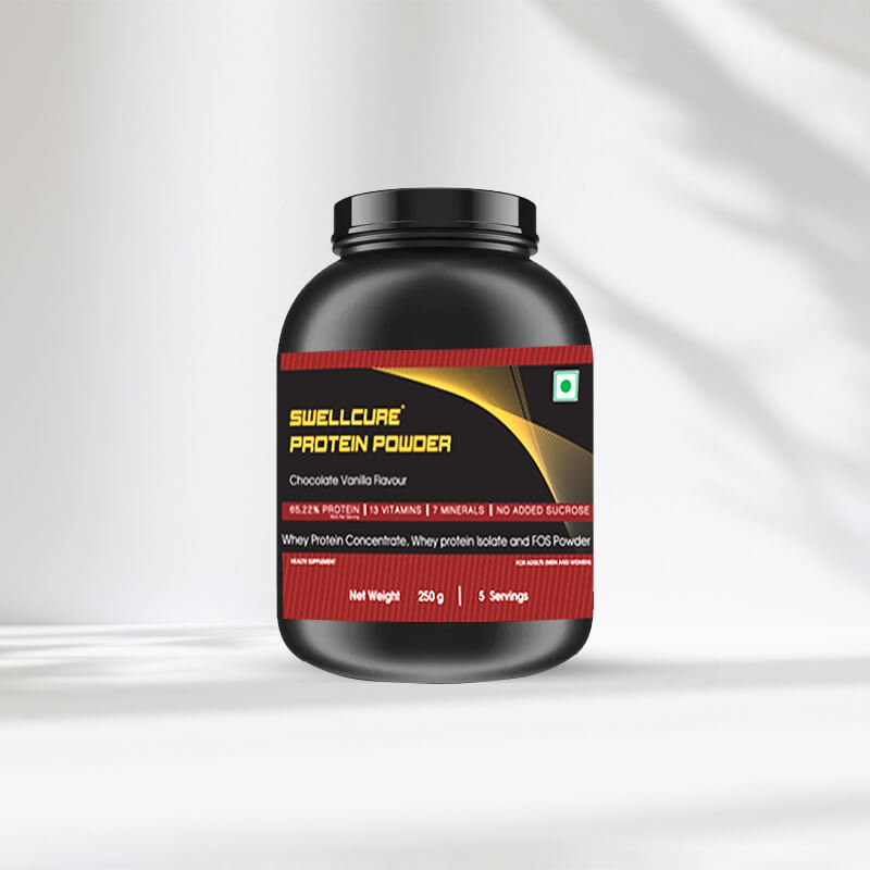Swellcure Protein Powder Chocolate Vanilla labels
